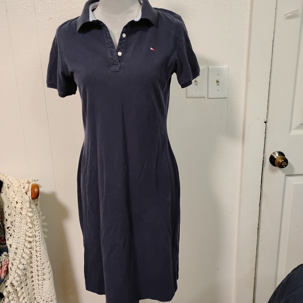Vintage Tommy Hilfiger Polo Shirt Dress Women's M Blue Short Sleeve Y2K Fade